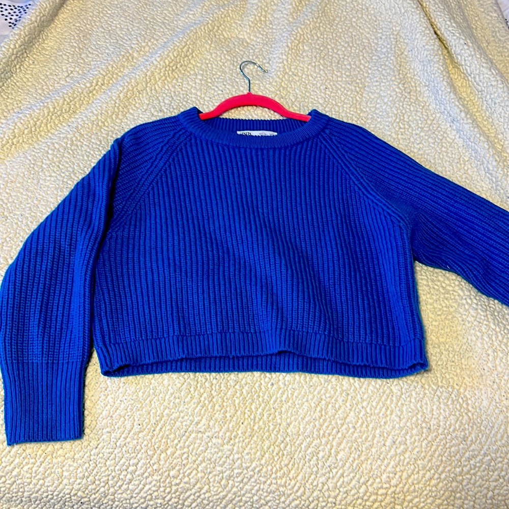 Royal Blue Zara cropped knitted fall/winter sweater